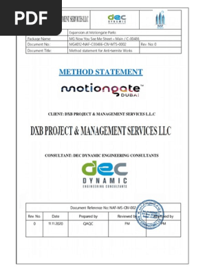 Method Statement For Anti Termite Treatment Pdf Risk Assessment Risk