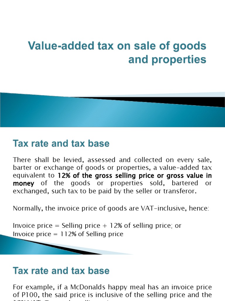 VAT On Sale of Goods and Properties PDF Value Added Tax Taxes
