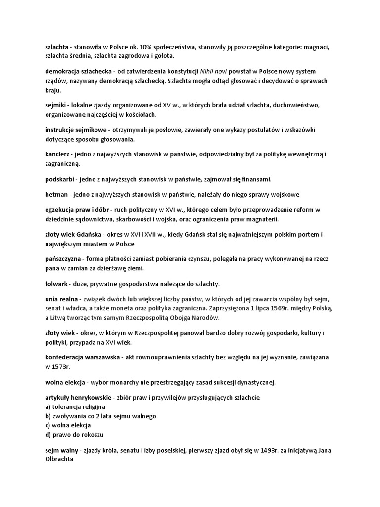 Test Z Historii Rzeczpospolita W Xvi Wieku