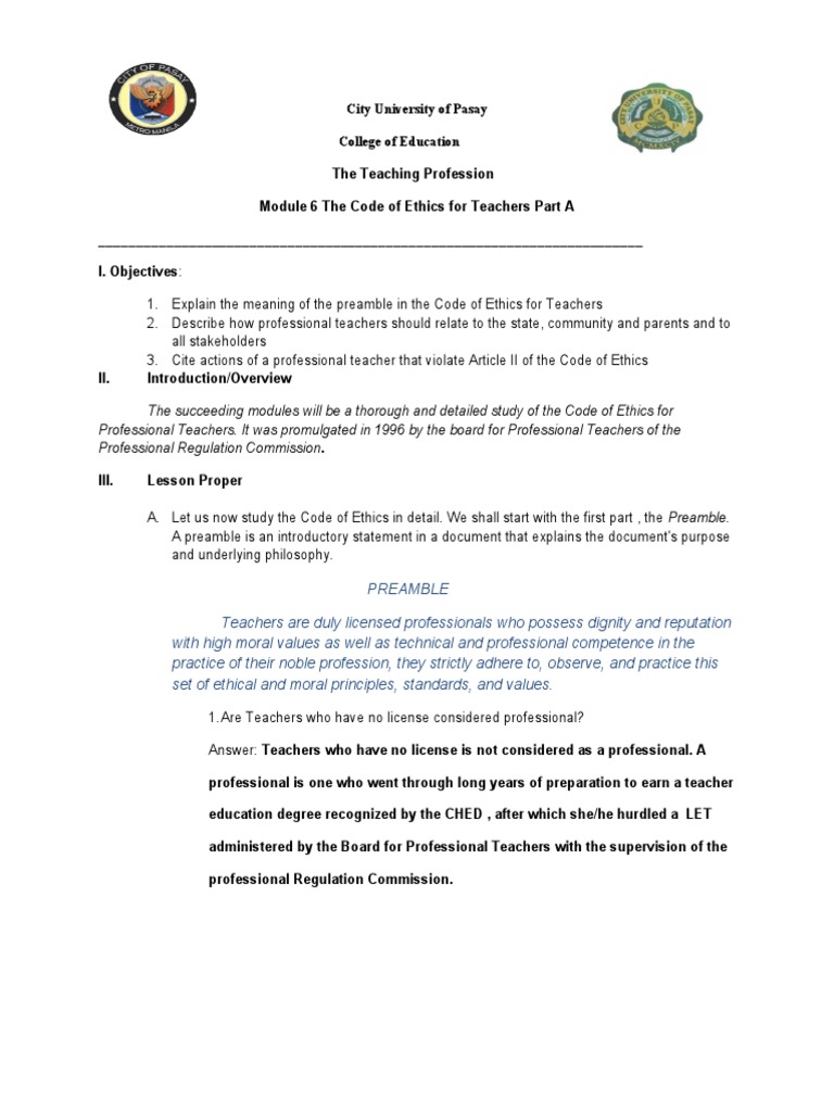 Preamble of Professional Teachers in the Philippines | PDF | Teachers ...