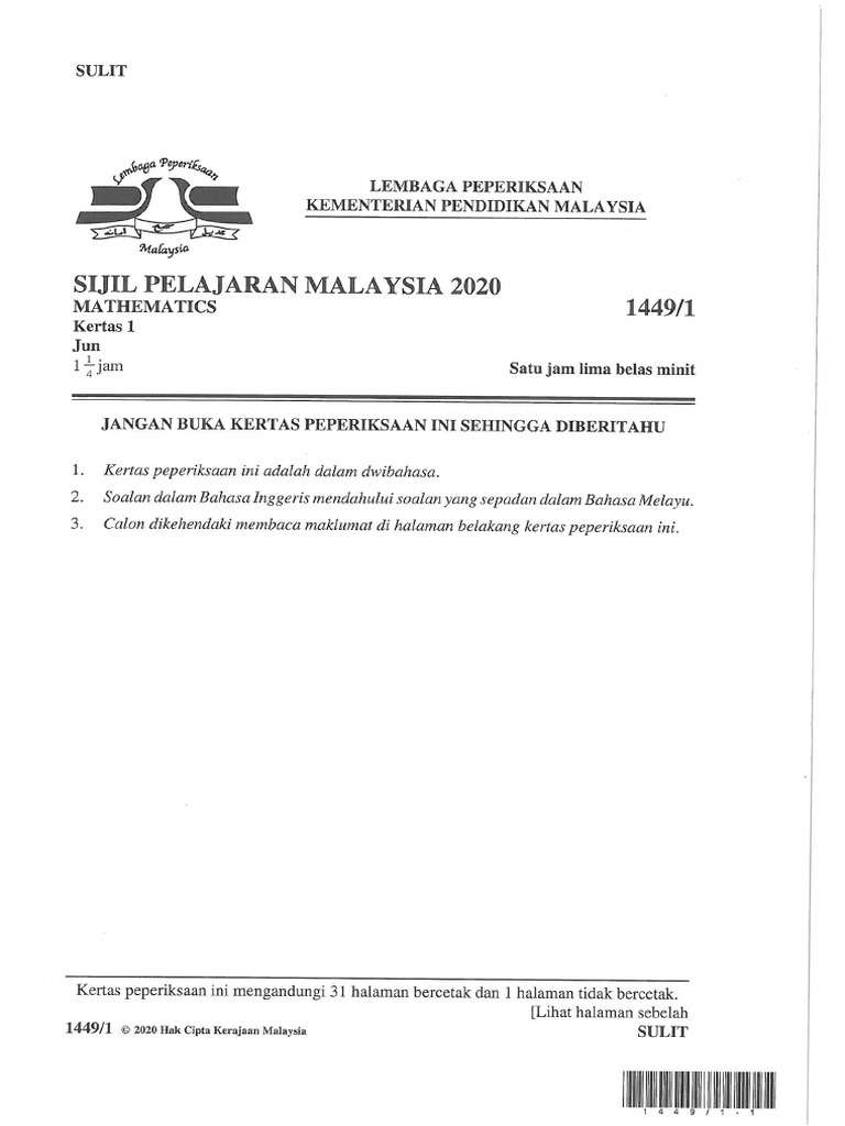 Matematik K1 Spm Ulangan 2020 Pdf