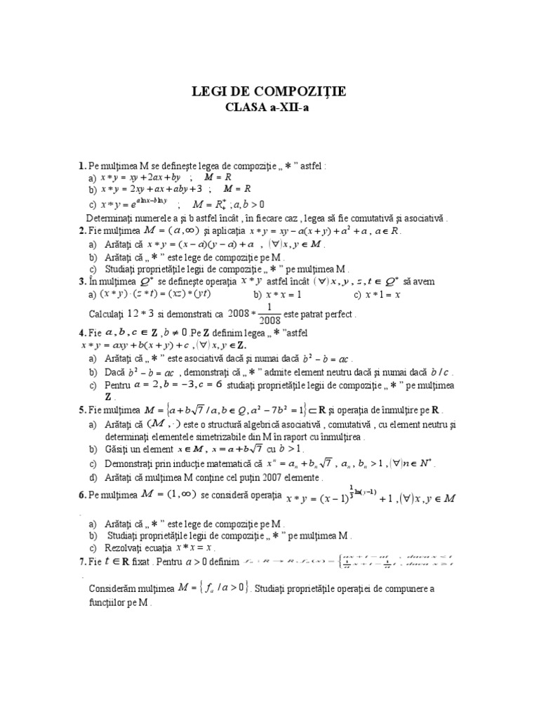LEGI DE COMPOZITIE - Exercitii | PDF
