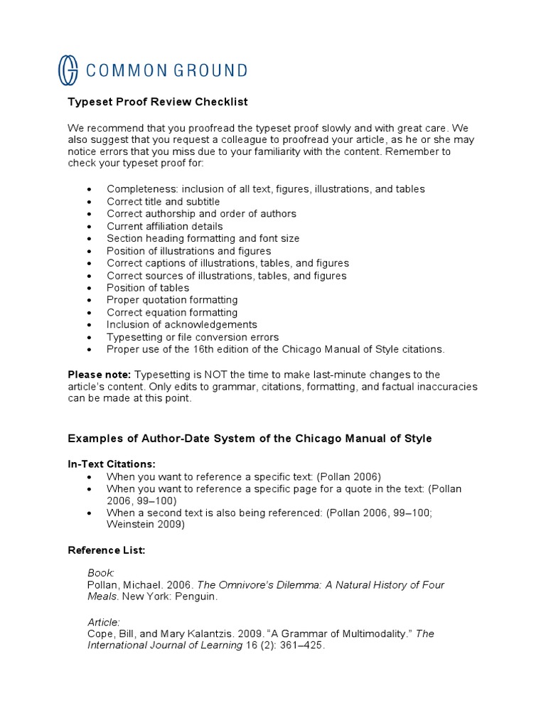 Typeset Proof Review Checklist: Please Note: Typesetting Is NOT The ...