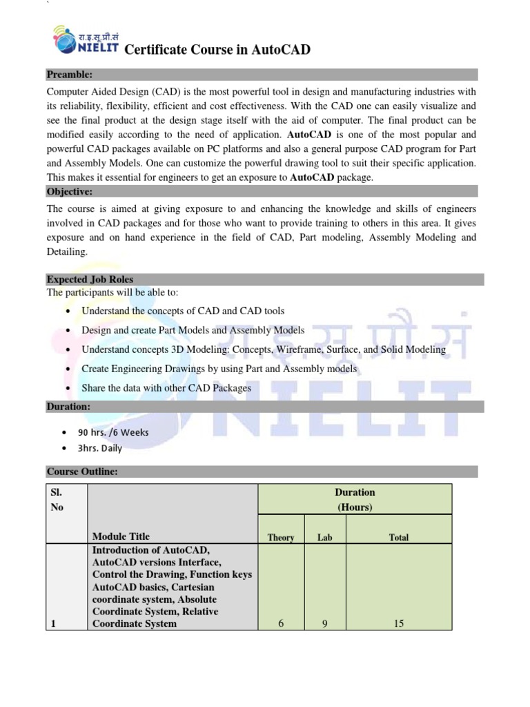 AutoCAD Certificate Course Overview | PDF | Computer Aided Design | 3 D ...