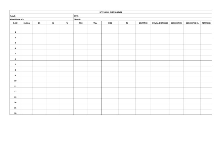 Digital Level Survey Data Template | PDF | Computers