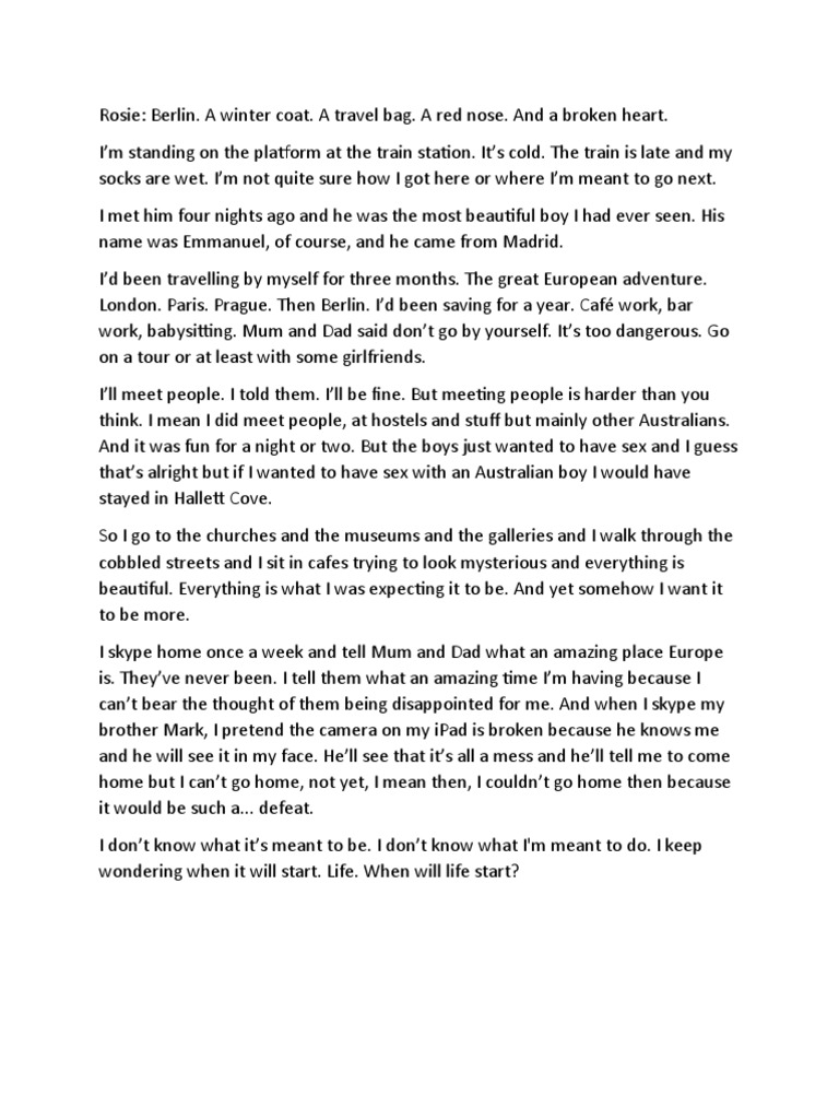 Things i know to be true berlin monologue pdf