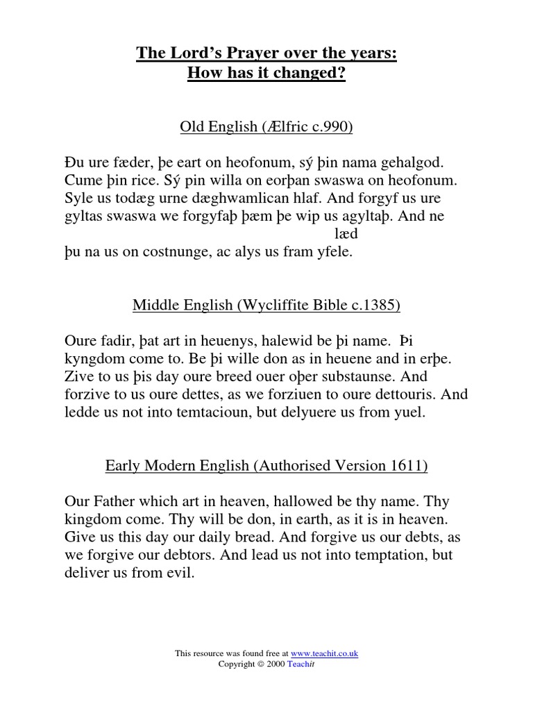 The Lord's Prayer Over The Years How Has It Changed? This Resource