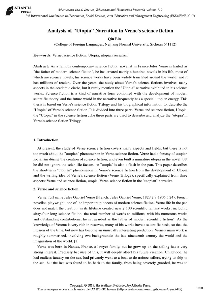 Analysis of Utopia Narration in Verne's Science Fiction PDF Utopia