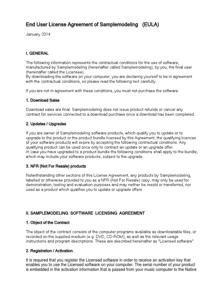 Samplemodeling EULA Overview | PDF | License | Guarantee