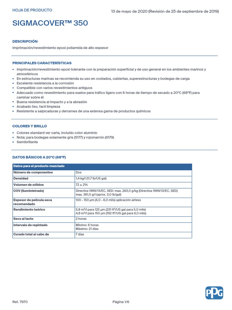 Ficha Técnica Sigmacover 350 ESP PDF | PDF | Información | Hormigón