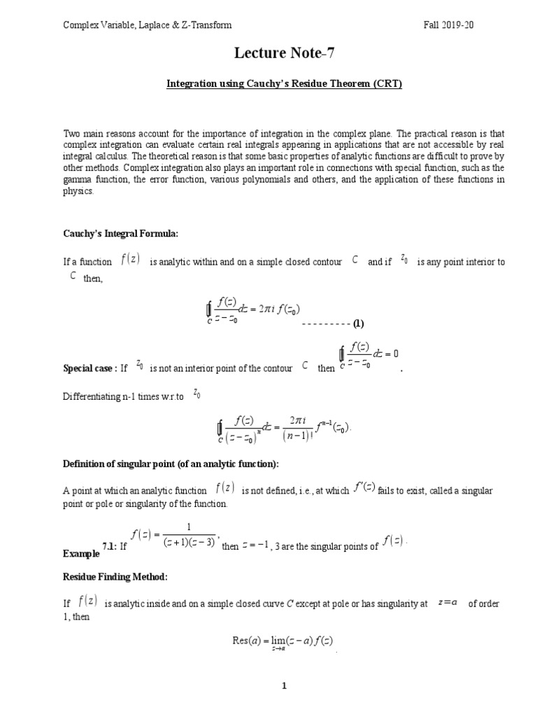 Complex Variable Lecture-7 | PDF | Laplace Transform | Integral