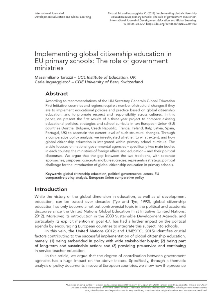 Implementing Global Citizenship Education in - Massimiliano Tarozzi ...