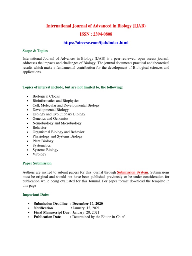 International Journal of Advances in Biology (IJAB) PDF