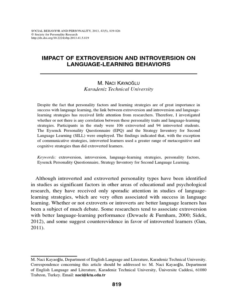Extroversión Introversión Y Aprendizaje Pdf Extraversion And
