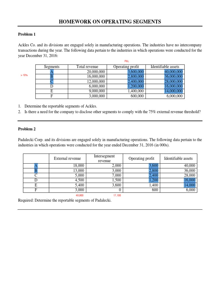 HW On Operating Segments B | PDF | Business | Financial Accounting