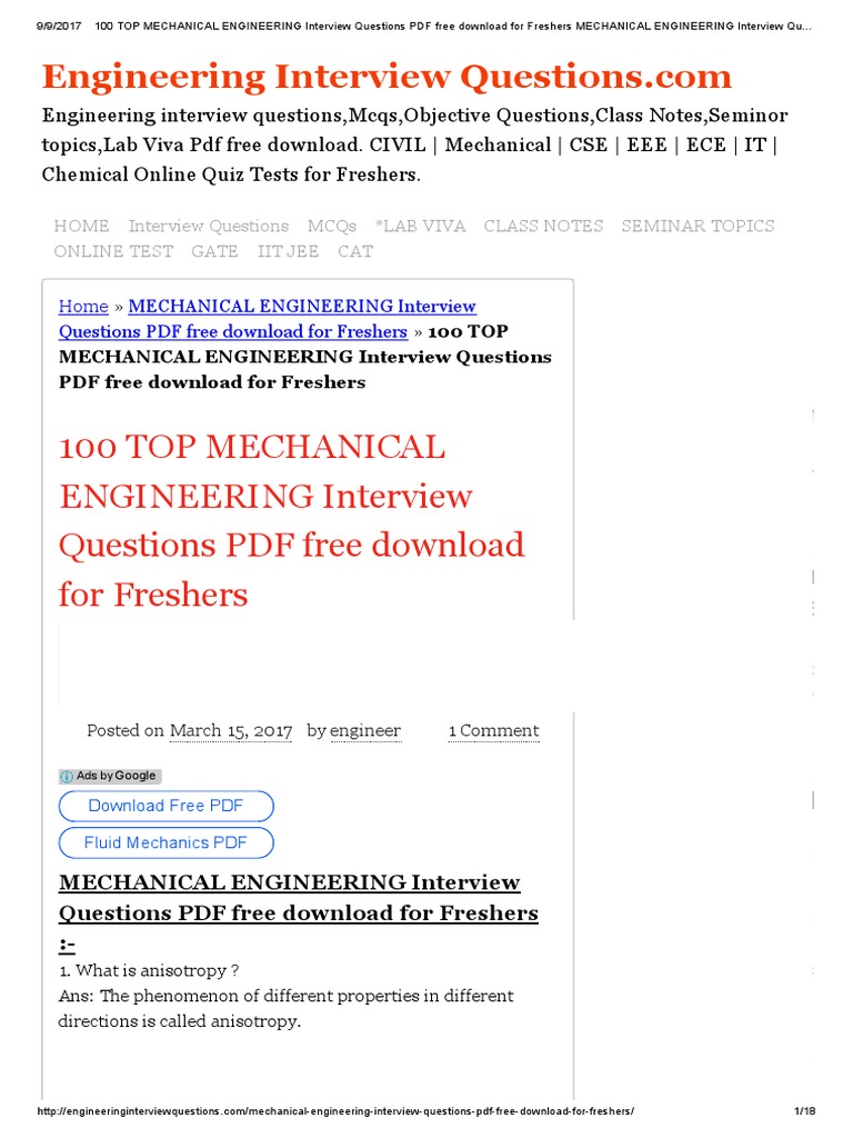 100 Top Mechanical ENGINEERING Interview Questions PDF Free Download