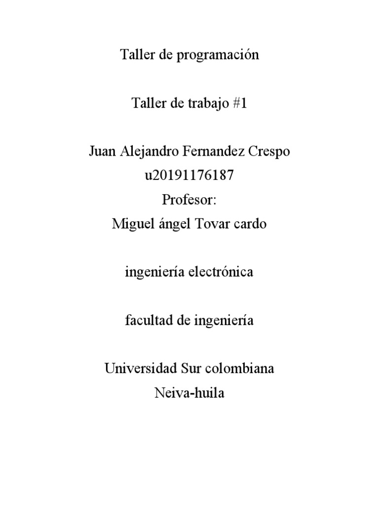 Taller de Programación-Taller#1 | PDF | Naturaleza | Informática y ...