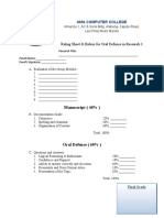 Rating Sheet & Rubric For Oral Defense in Research 3: Manuscript (40%)