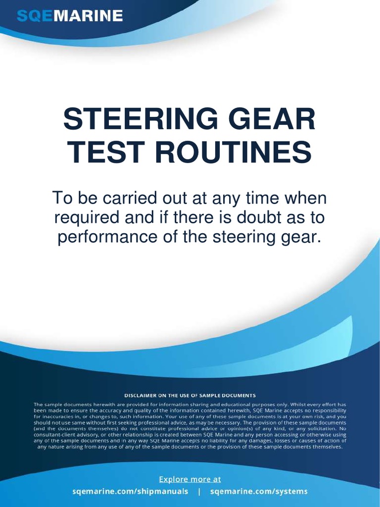 SQE MARINE Steering Gear Test Routines 2018 05 PDF Rudder