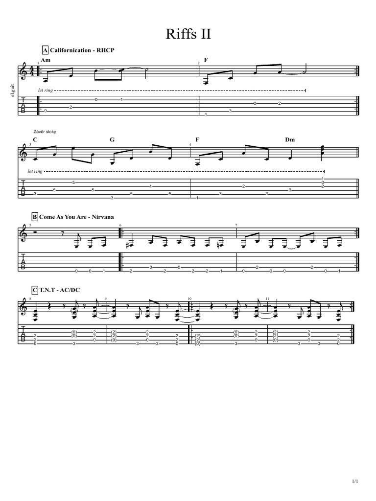 Guitar Riffs for Popular Songs | PDF | Musical Forms