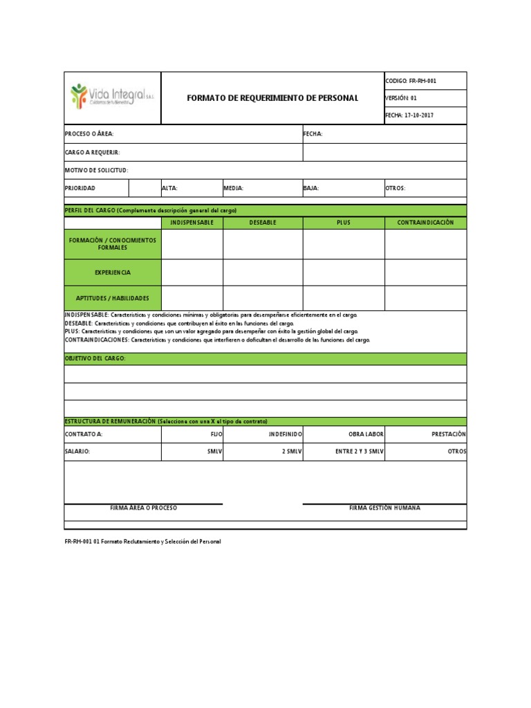 FR-RH-001 01 Formato Reclutamiento y Selección Del Personal | PDF