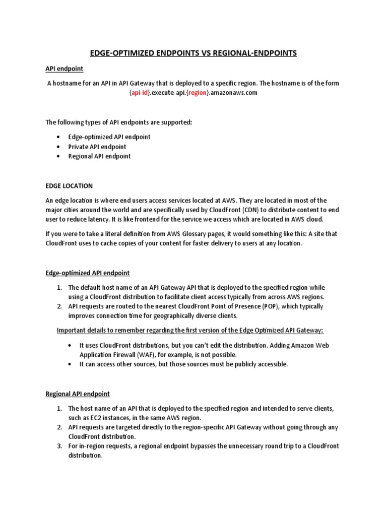EdgeOptimized Endpoints Vs RegionalEndpoints API Endpoint PDF