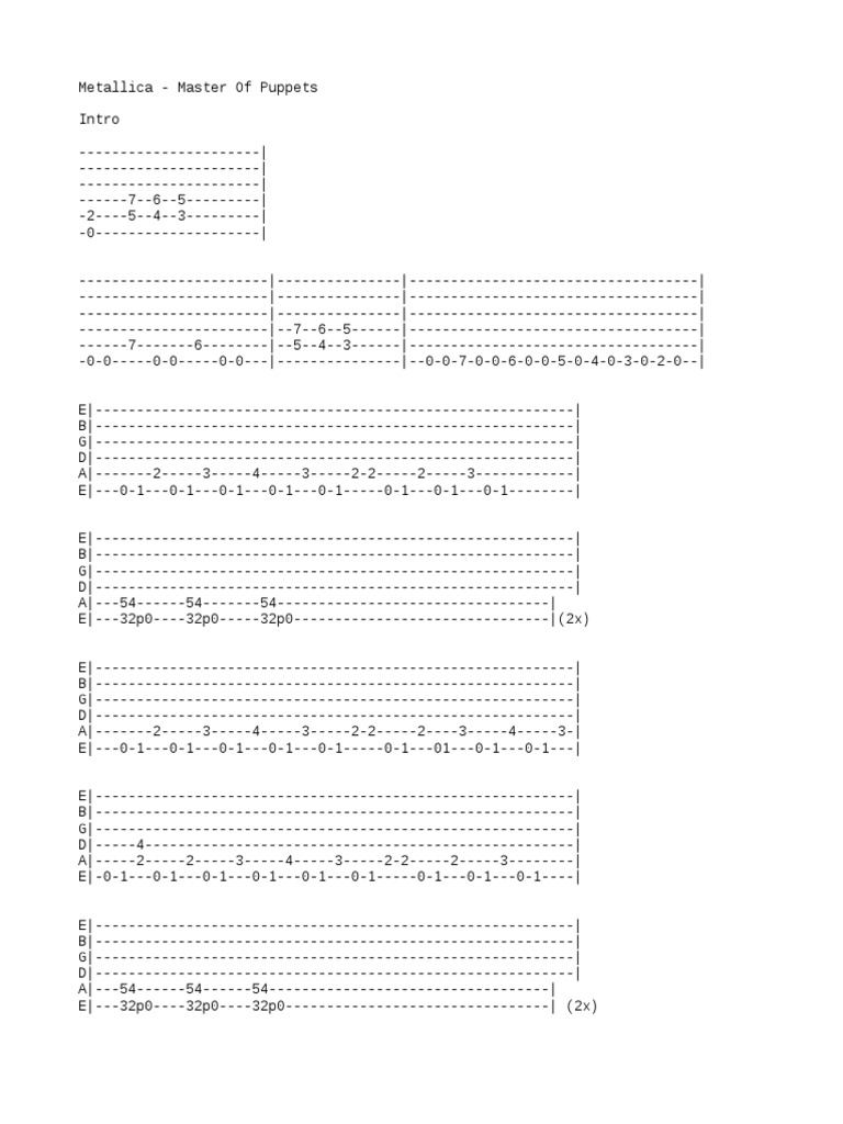 METALLICAMaster of Puppets Tabs PDF Song Structure Chess