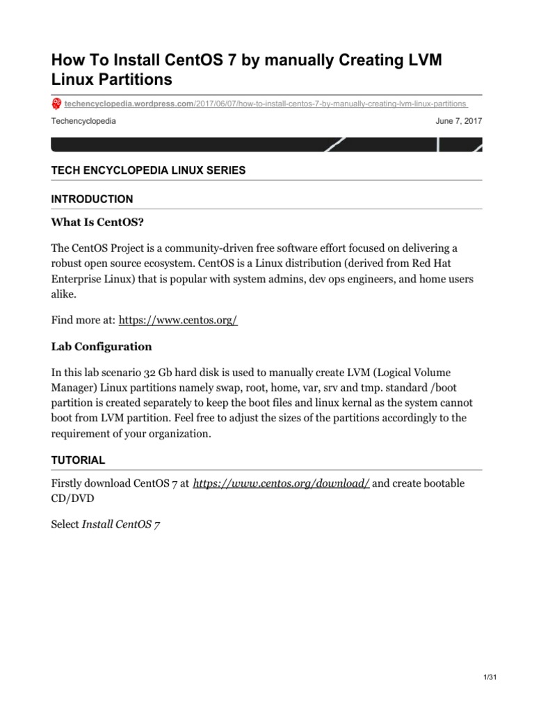 CentOS 7 LVM Setup Guide | PDF | Booting | File System