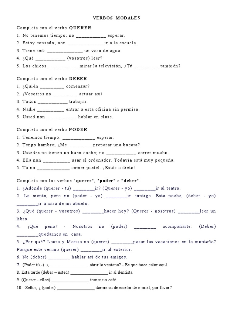 Verbos Modales - Ejercicios | PDF, image size:768x1024