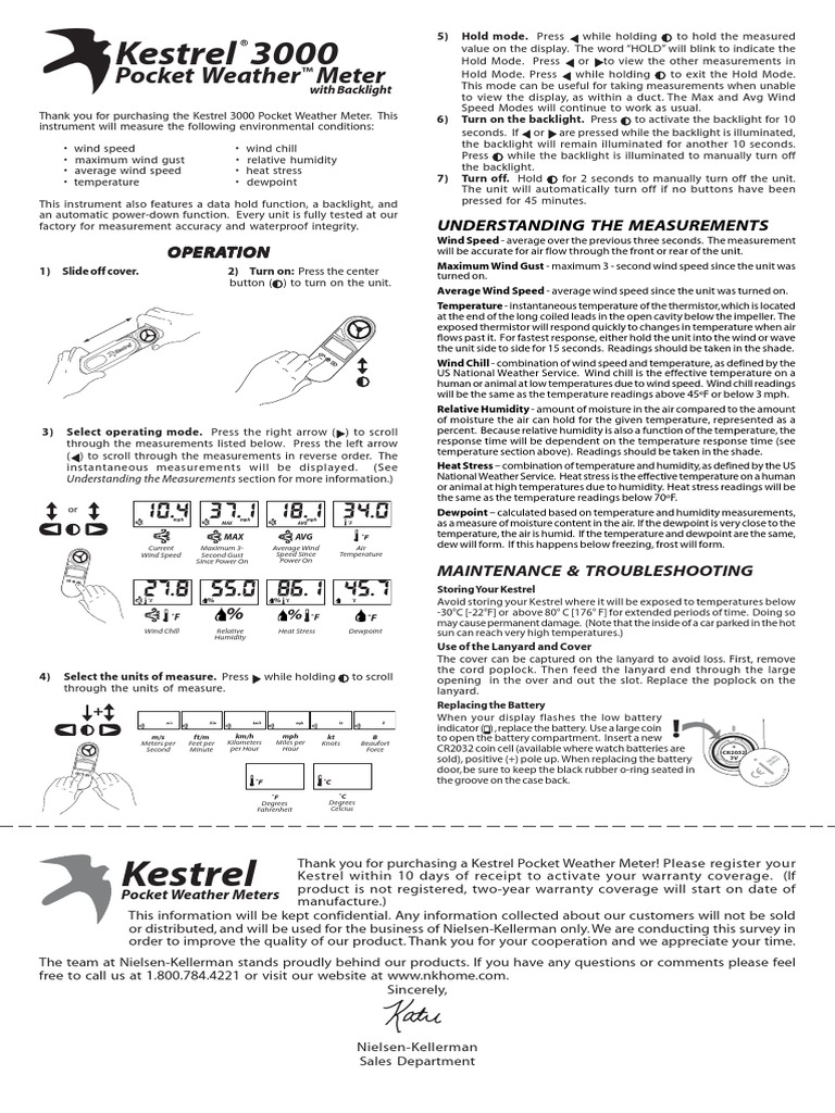 Kestrel Meters Kestrel Meters Weather Radio Kestrel 3000 Users Manual