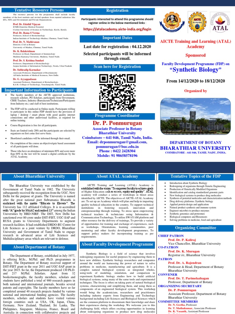 Brochure AICTE ATAL Academy Sponored FDP On Synthetic Biology 