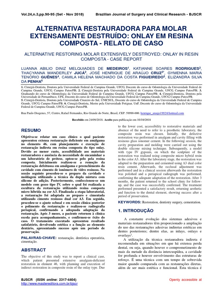 Onlay em Resina: Restauração de Molar | PDF | Boca | Materiais