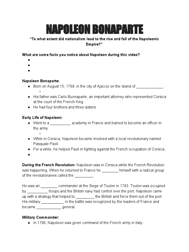 Napoleon Bonaparte Notes PDF Napoleon First French Empire