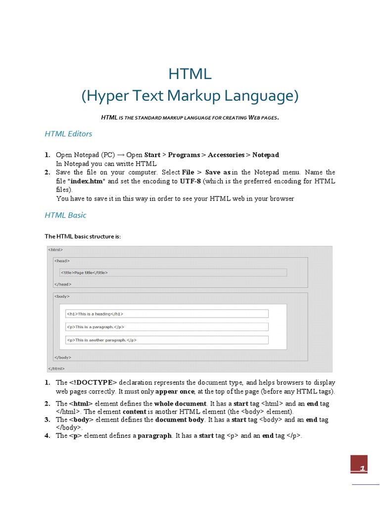 HTML Basic Steps PDF | PDF | Html Element | Html