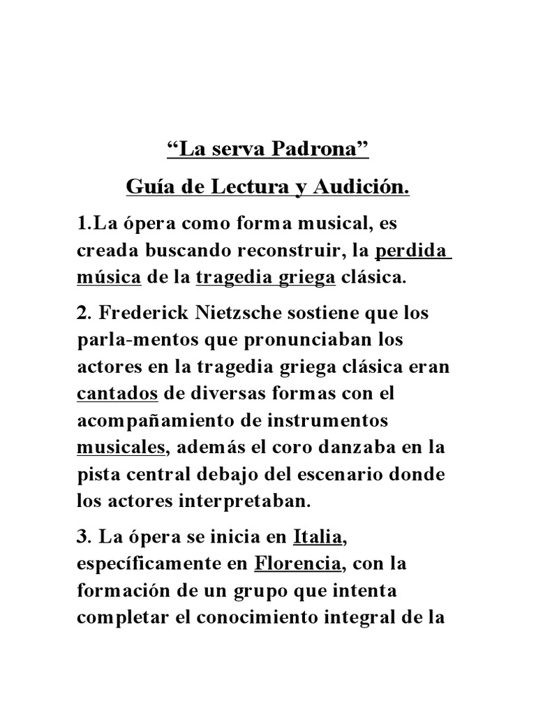 La Serva Padrona Guia Lectura PDF Ópera Música vocal