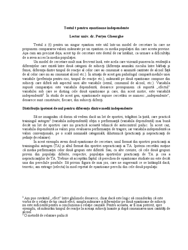 Sp 07 Testul T Pt Esantioane Independente