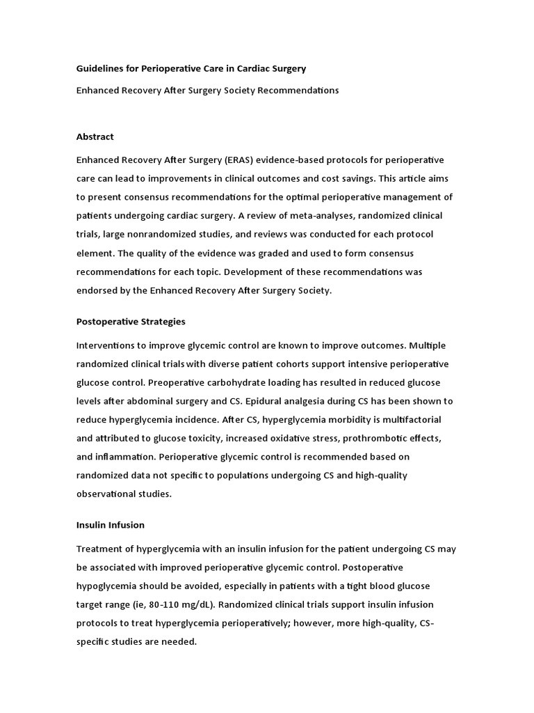 Guidelines For Perioperative Care in Cardiac Surgery | PDF | Analgesic ...