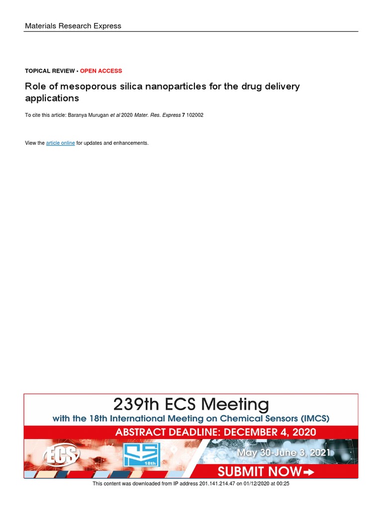 Role of Mesoporous Silica Nanoparticles For The Drug Delivery ...