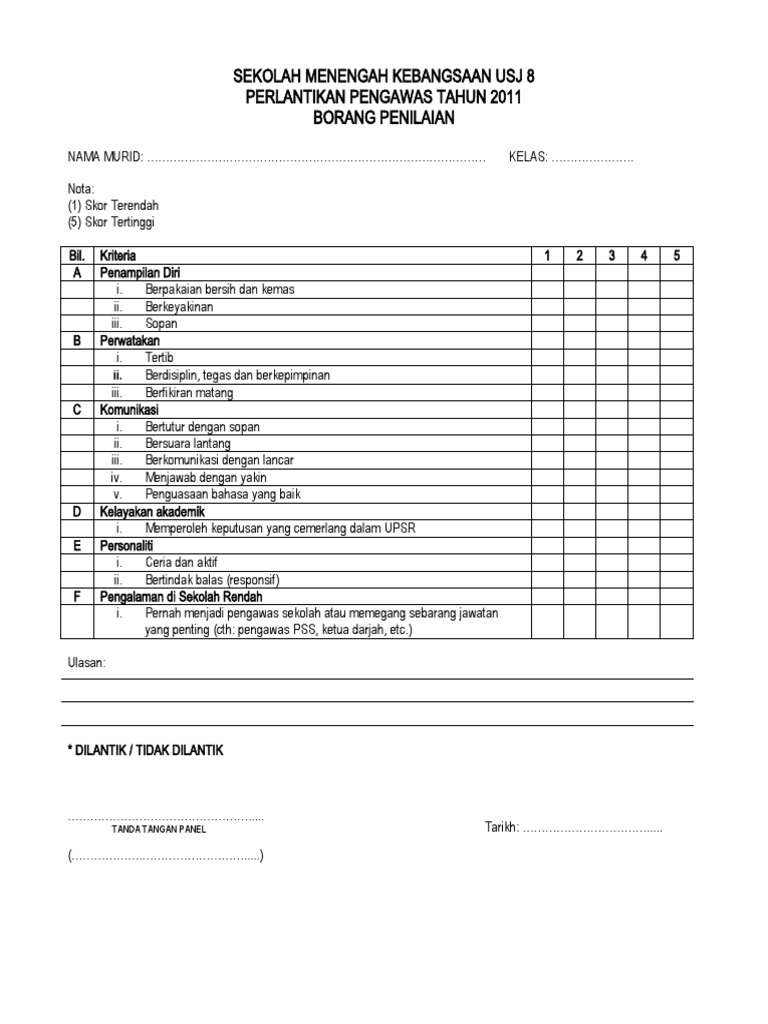 Contoh Borang Penilaian Prestasi Pekerja - englshnat