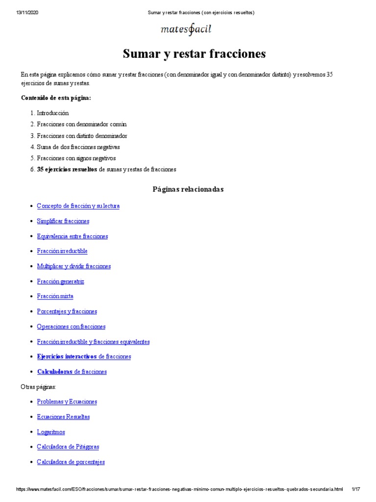 Como Sumar Fracciones En La Calculadora Sumar y Restar Fracciones (Con Ejercicios Resueltos) | PDF | Fracción  (Matemáticas) | Álgebra