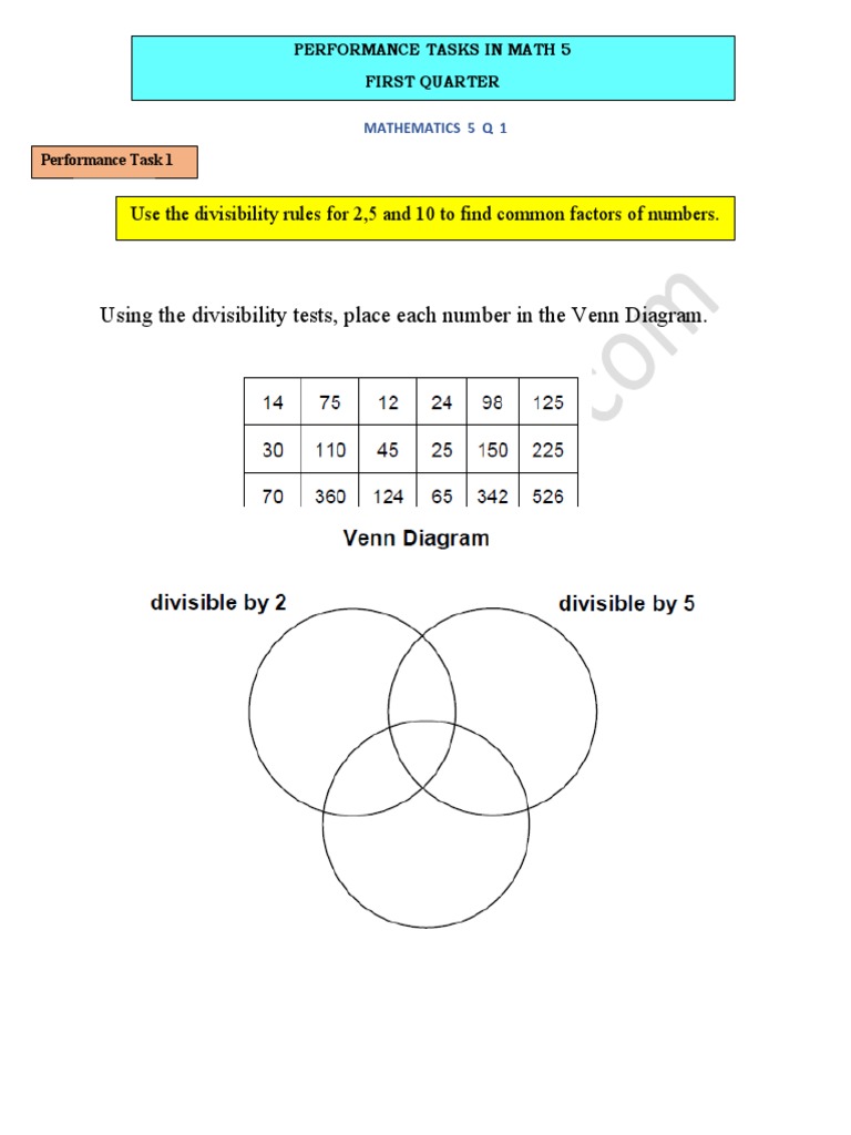 Using The Divisibility Tests, Place Each Number in The Venn Diagram ...