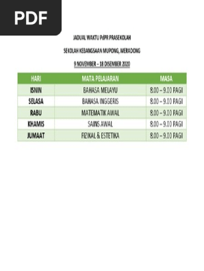 Jadual Waktu Pdpr Prasekolah Pdf