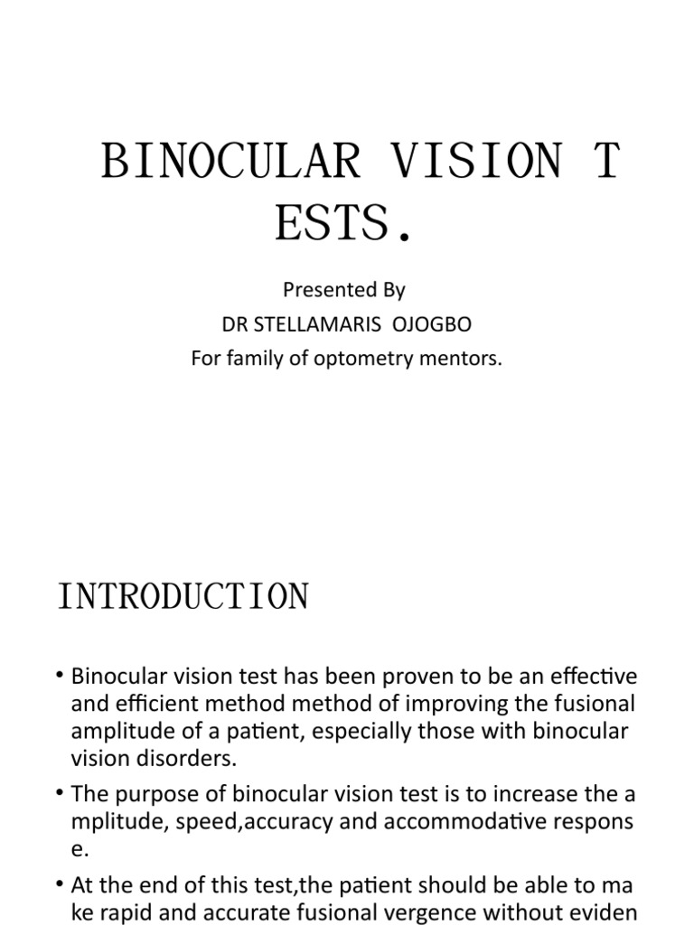 Binocular Vision Tests PDF Eye Optics