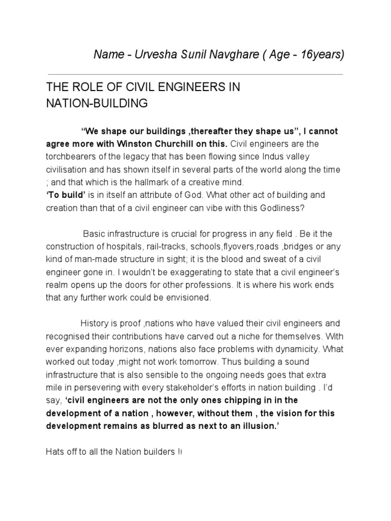 Role of Civil Engineers in Nation Building | PDF