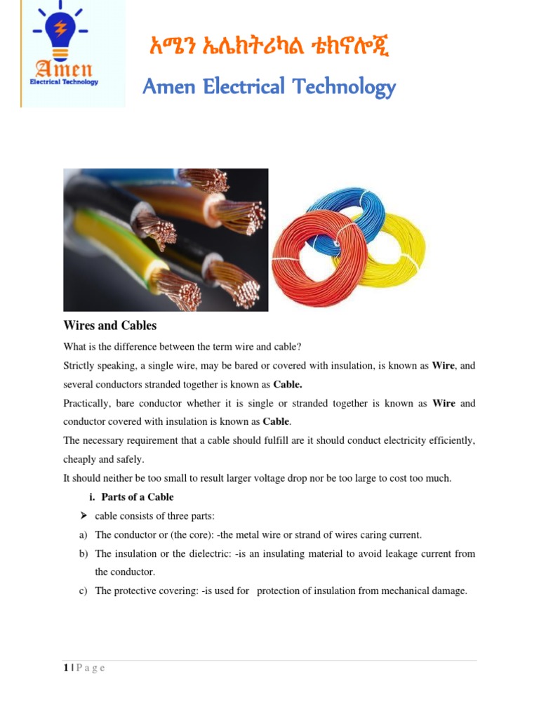 Overview of Electrical Cables and Wires | PDF | Insulator (Electricity ...