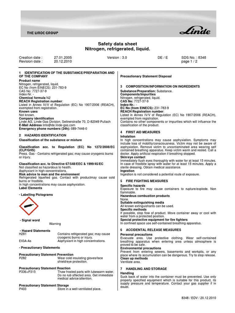 Nitrogen SDS Liquefied Gas EU Format Linde HiQ Jan 2011 - tcm899-92367 ...
