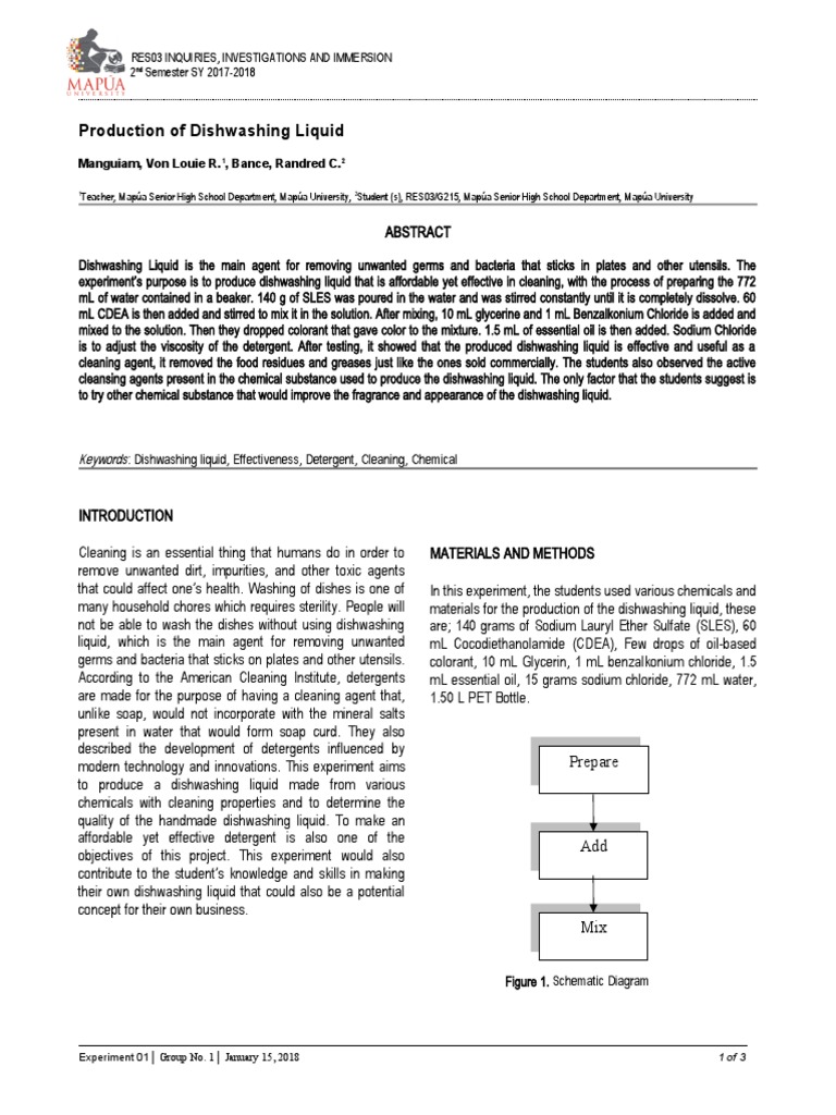 Lab Report Dishwashing Finall Pdf Soap Liquids
