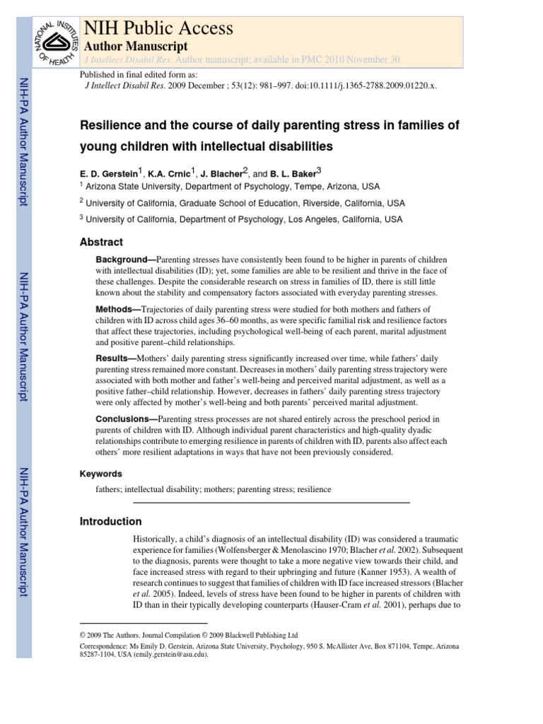Resilience and The Course of Daily Parenting Stress in Families of ...