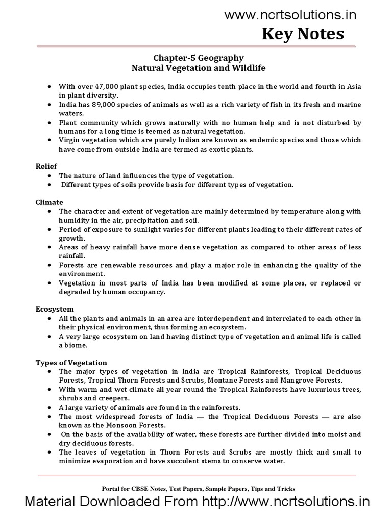 Chapter-5 Geography Natural Vegetation and Wildlife: Relief | PDF ...