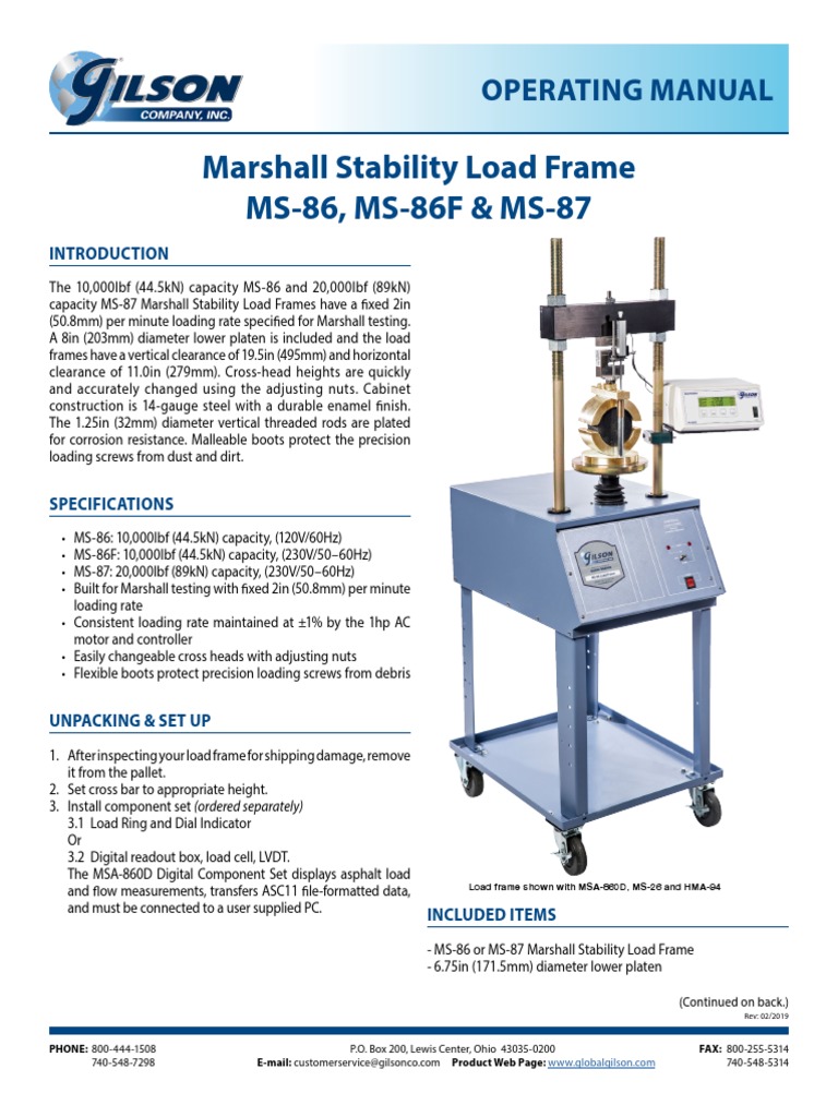 MS-86 Marshall Load Frame Overview | PDF | Screw | Switch